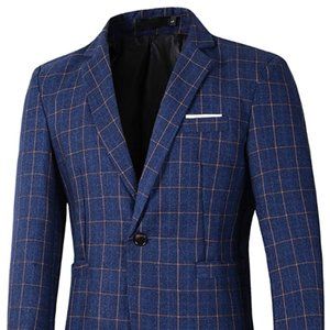 Mens Casual One Button Slim Fit Plaid Blazer Jacke